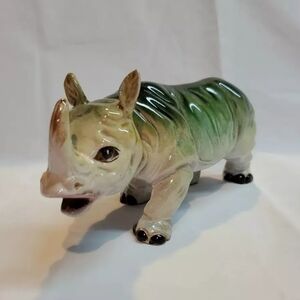 Vintage Signed P Marioni Italy Ceramic Pottery Rhinoceros Figurine